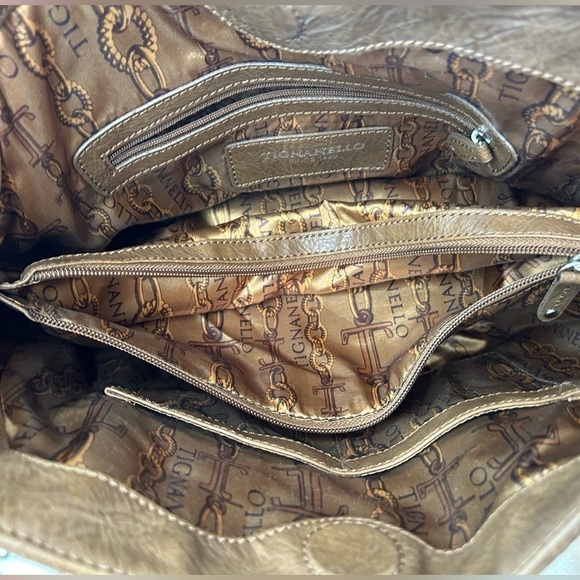 Tignanello brown suede leather colorblock shoulder bag purse w magnetic snap.  H - Picture 8 of 12